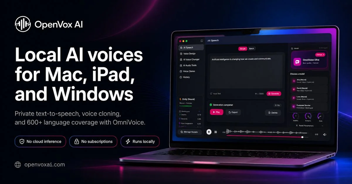 OpenVox: Offline AI Text to Speech for Mac, iPad & Windows app preview
